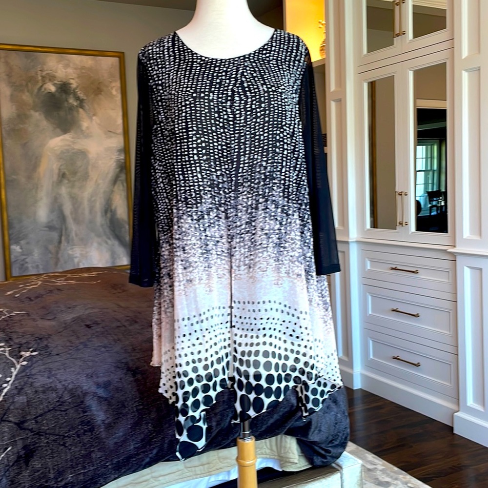 Unique tunic with sheer under layer.
